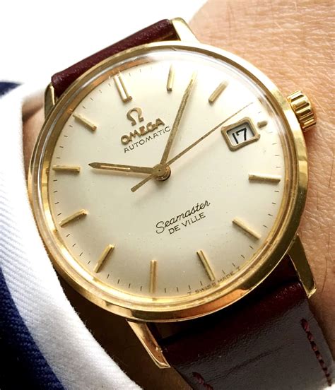 omega de ville gold watch seamaster mens gold band|Omega Seamaster de ville.